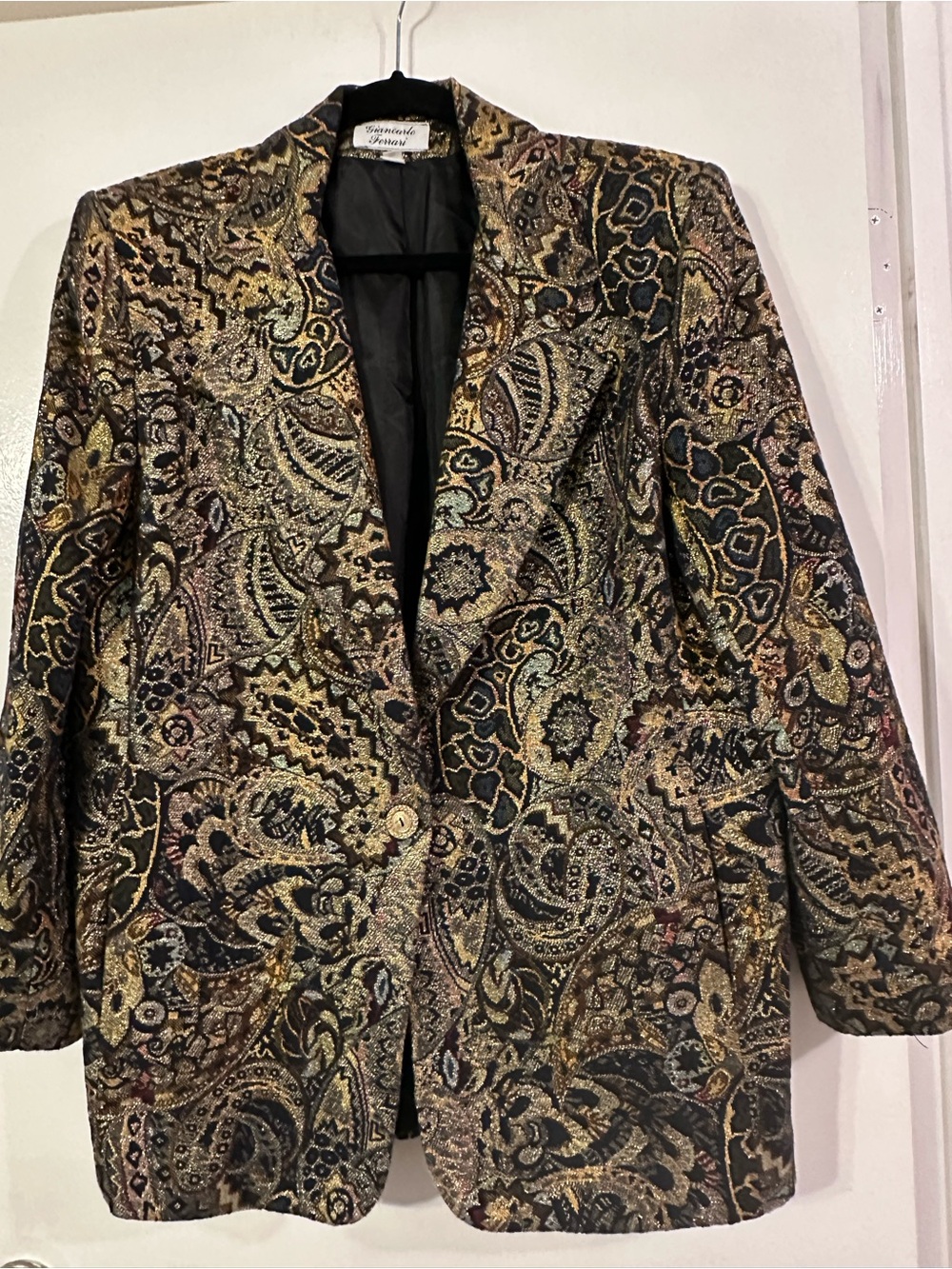 🎄 Giancarlo Ferrari vintage tapestry brocade blazer metallic gold black size L